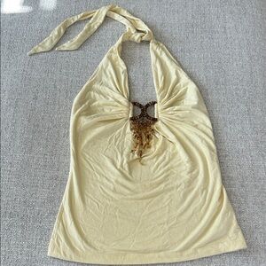 Sky Cream Halter Tank Top with Beaded Detail